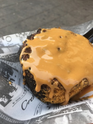 Cookie ice cream sandwich with peanut butter on top